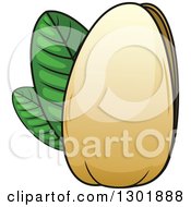 Poster, Art Print Of Cartoon Pistachio Nut And Leaves