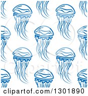 Poster, Art Print Of Seamless Background Pattern Of Blue Jellyfish