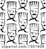 Clipart Of A Seamless Background Design Pattern Of Black And White Male Chef Faces 4 Royalty Free Vector Illustration