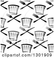 Poster, Art Print Of Seamless Black And White Pattern Of Chef Hats And Cutlery 2
