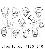 Poster, Art Print Of Black And White Male Chef Faces 3