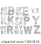 Clipart Of Black And White Floral Leafy Capital Letters Royalty Free Vector Illustration