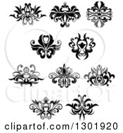 Clipart Of Black And White Vintage Floral Design Elements 7 Royalty Free Vector Illustration