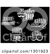 Clipart Of White Barber Shop Designs On Black 2 Royalty Free Vector Illustration