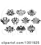 Poster, Art Print Of Black And White Vintage Floral Design Elements 6