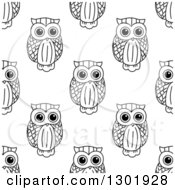 Poster, Art Print Of Seamless Background Pattern Of Black And White Sketched Owls 2
