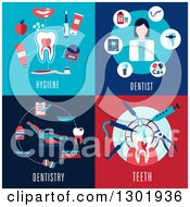 Poster, Art Print Of Flat Modern Dental Icon Designs With Text