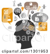 Poster, Art Print Of Silhouetted Mans Head Thinking Of Science And Chemistry