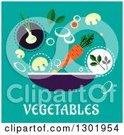 Poster, Art Print Of Flat Modern Design Of A Bowl And Veggie Ingredients Over Text On Turquoise