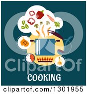 Clipart Of A Flat Modern Design Of A Pot And Ingredients Over Text On Teal Royalty Free Vector Illustration