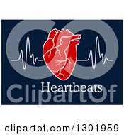 Clipart Of A Red Human Heart And Beat Over Text On Blue Royalty Free Vector Illustration by Vector Tradition SM