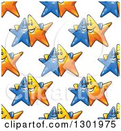 Clipart Of A Seamless Pattern Background Of Cartoon Embracing Blue And Yellow Star Buddies Royalty Free Vector Illustration