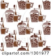 Poster, Art Print Of Seamless Pattern Background Of Brown Coffee Grinders And Cups