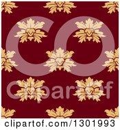Clipart Of A Seamless Pattern Background Of Beige Flowers On Maroon Royalty Free Vector Illustration