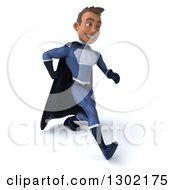 Clipart Of A 3d Young Indian Male Super Hero Dark Blue Suit Speed Walking Royalty Free Illustration