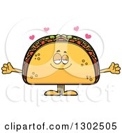 Poster, Art Print Of Cartoon Loving Taco Food Mascot Character With Open Arms And Hearts