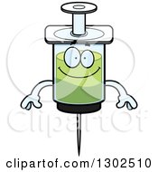 Clipart Of A Cartoon Happy Vaccine Syringe Character Smiling Royalty Free Vector Illustration
