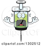 Clipart Of A Cartoon Scared Vaccine Syringe Character Screaming Royalty Free Vector Illustration