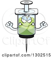 Clipart Of A Cartoon Mad Vaccine Syringe Character Holding Up A Fist Royalty Free Vector Illustration by Cory Thoman
