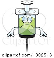Clipart Of A Cartoon Sad Depressed Vaccine Syringe Character Pouting Royalty Free Vector Illustration by Cory Thoman
