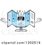 Clipart Of A Cartoon Scared Road Map Atlas Character Screaming Royalty Free Vector Illustration