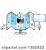 Clipart Of A Cartoon Happy Road Map Atlas Character Holding A Blank Sign Royalty Free Vector Illustration