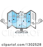 Clipart Of A Cartoon Mad Road Map Atlas Character Holding Up Fists Royalty Free Vector Illustration