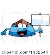 Poster, Art Print Of Cartoon Happy Pet Food Bowl Dish Character Holding A Blank Sign