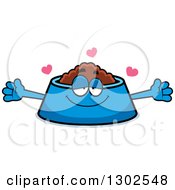 Poster, Art Print Of Cartoon Loving Pet Food Bowl Dish Character With Open Arms And Hearts