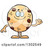 Clipart Of A Cartoon Happy Friendly Chocolate Chip Cookie Character Waving Royalty Free Vector Illustration