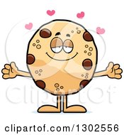 Poster, Art Print Of Cartoon Loving Chocolate Chip Cookie Character With Open Arms And Hearts