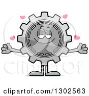 Poster, Art Print Of Cartoon Loving Gear Cog Wheel Character With Open Arms And Hearts