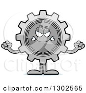 Poster, Art Print Of Cartoon Mad Gear Cog Wheel Character Holding Up Fists