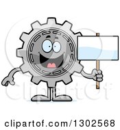 Poster, Art Print Of Cartoon Happy Gear Cog Wheel Character Holding A Blank Sign