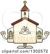 Clipart Of A Cartoon Mad Church Building Character Holding Up Fists Royalty Free Vector Illustration
