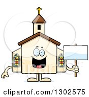 Poster, Art Print Of Cartoon Happy Church Building Character Holding A Blank Sign