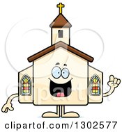 Poster, Art Print Of Cartoon Happy Smart Church Building Character With An Idea