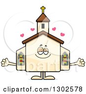 Poster, Art Print Of Cartoon Loving Welcoming Church Building Character With Open Arms And Hearts