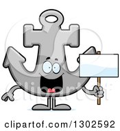 Clipart Of A Cartoon Happy Anchor Character Holding A Blank Sign Royalty Free Vector Illustration by Cory Thoman