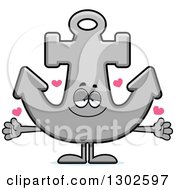Poster, Art Print Of Cartoon Loving Anchor Character With Open Arms And Hearts