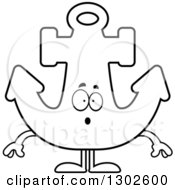 Lineart Clipart Of A Cartoon Black And White Surprised Anchor Character Gasping Royalty Free Outline Vector Illustration by Cory Thoman