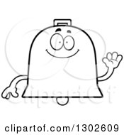 Poster, Art Print Of Cartoon Black And White Happy Friendly Bell Character Waving