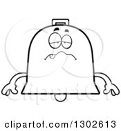 Lineart Clipart Of A Cartoon Black And White Sick Or Drunk Bell Character Royalty Free Outline Vector Illustration by Cory Thoman