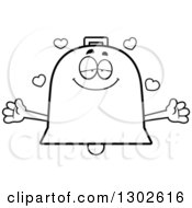 Poster, Art Print Of Cartoon Black And White Loving Bell Character With Open Arms And Hearts
