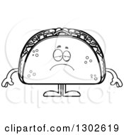 Poster, Art Print Of Cartoon Black And White Sad Depressed Taco Food Mascot Character Pouting