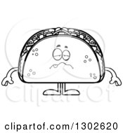 Poster, Art Print Of Cartoon Black And White Sick Taco Food Mascot Character