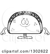 Poster, Art Print Of Cartoon Black And White Happy Taco Food Mascot Character Smiling