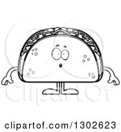 Poster, Art Print Of Cartoon Black And White Surprised Taco Food Mascot Character Gasping