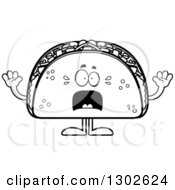 Poster, Art Print Of Cartoon Black And White Scared Taco Food Mascot Character Screaming