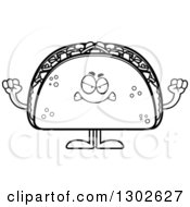 Poster, Art Print Of Cartoon Black And White Mad Taco Food Mascot Character Holding Up Fists